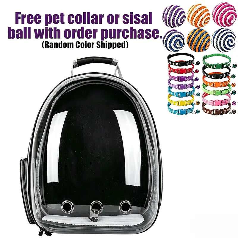 Transparent Space Capsule Pet Backpack with Multi Air Holes Breathable Design, Padded Shoulder Strap Portable Cat Dog Carrier Bag, Ideal for Walking Hiking Vet Trips for Small Medium Cats and Puppies