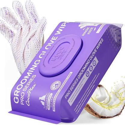HICC PET 20 Wipes per Pack Disposable Dog Grooming Glove Wipes - No-Rinse, Hypoallergenic, with Fermented Oils & Lanolin for Hair Removal, Natural Deodorant, Skin Hydration, Eyes/Mouth Clean, Bath-Free Grooming