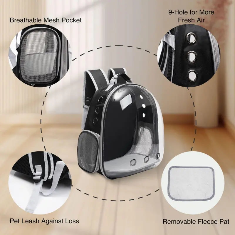 Transparent Space Capsule Pet Backpack with Multi Air Holes Breathable Design, Padded Shoulder Strap Portable Cat Dog Carrier Bag, Ideal for Walking Hiking Vet Trips for Small Medium Cats and Puppies
