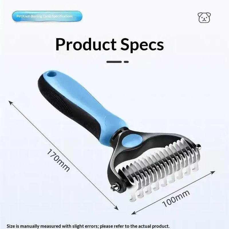 Pet Dematting Undercoat Rake for Long-Haired Dogs & Cats, Double-Sided Grooming Comb for Loose Fur and Light Tangles, Routine Pet Coat Care Tool, Results May Vary by Coat Type