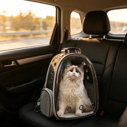 Transparent Space Capsule Pet Backpack with Multi Air Holes Breathable Design, Padded Shoulder Strap Portable Cat Dog Carrier Bag, Ideal for Walking Hiking Vet Trips for Small Medium Cats and Puppies
