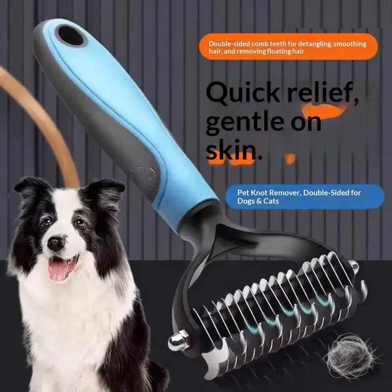 Pet Dematting Undercoat Rake for Long-Haired Dogs & Cats, Double-Sided Grooming Comb for Loose Fur and Light Tangles, Routine Pet Coat Care Tool, Results May Vary by Coat Type