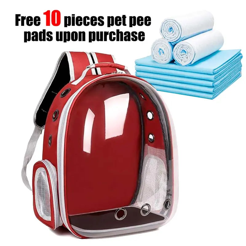 Transparent Space Capsule Pet Backpack with Multi Air Holes Breathable Design, Padded Shoulder Strap Portable Cat Dog Carrier Bag, Ideal for Walking Hiking Vet Trips for Small Medium Cats and Puppies