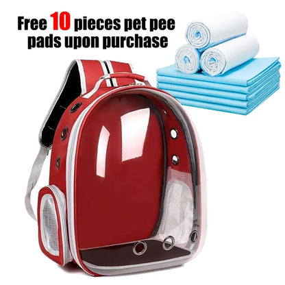 Transparent Space Capsule Pet Backpack with Multi Air Holes Breathable Design, Padded Shoulder Strap Portable Cat Dog Carrier Bag, Ideal for Walking Hiking Vet Trips for Small Medium Cats and Puppies