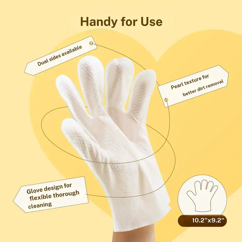 HICC PET 20 Wipes per Pack Disposable Dog Grooming Glove Wipes - No-Rinse, Hypoallergenic, with Fermented Oils & Lanolin for Hair Removal, Natural Deodorant, Skin Hydration, Eyes/Mouth Clean, Bath-Free Grooming
