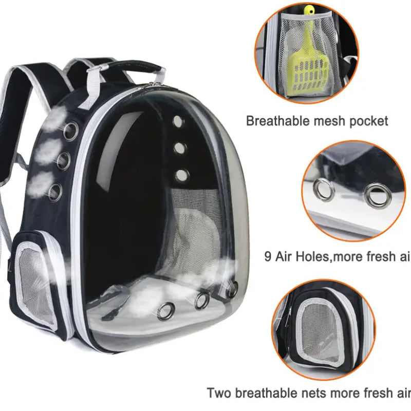 Transparent Space Capsule Pet Backpack with Multi Air Holes Breathable Design, Padded Shoulder Strap Portable Cat Dog Carrier Bag, Ideal for Walking Hiking Vet Trips for Small Medium Cats and Puppies