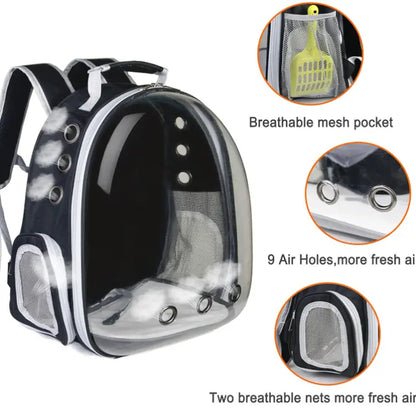 Transparent Space Capsule Pet Backpack with Multi Air Holes Breathable Design, Padded Shoulder Strap Portable Cat Dog Carrier Bag, Ideal for Walking Hiking Vet Trips for Small Medium Cats and Puppies