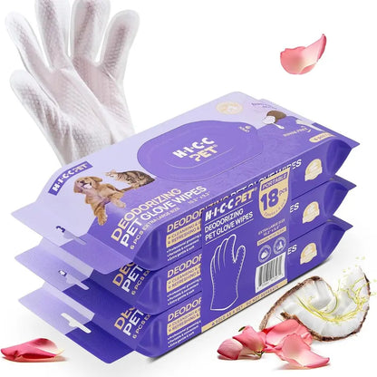 HICC PET 20 Wipes per Pack Disposable Dog Grooming Glove Wipes - No-Rinse, Hypoallergenic, with Fermented Oils & Lanolin for Hair Removal, Natural Deodorant, Skin Hydration, Eyes/Mouth Clean, Bath-Free Grooming