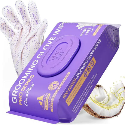 HICC PET 20 Wipes per Pack Disposable Dog Grooming Glove Wipes - No-Rinse, Hypoallergenic, with Fermented Oils & Lanolin for Hair Removal, Natural Deodorant, Skin Hydration, Eyes/Mouth Clean, Bath-Free Grooming