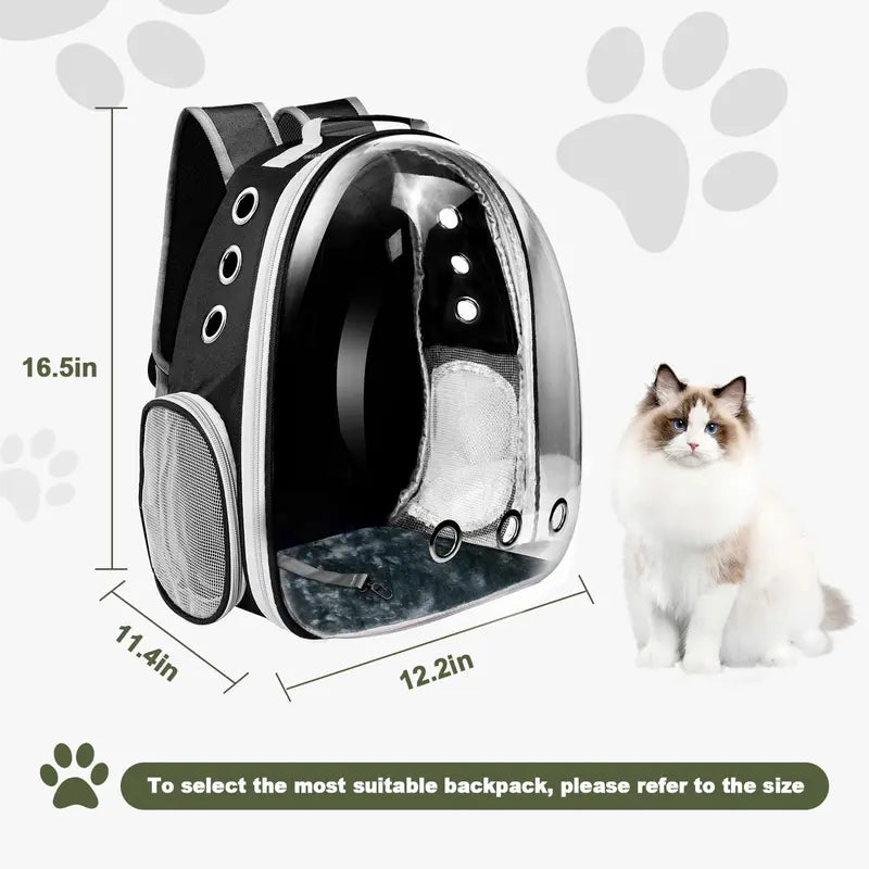 Transparent Space Capsule Pet Backpack with Multi Air Holes Breathable Design, Padded Shoulder Strap Portable Cat Dog Carrier Bag, Ideal for Walking Hiking Vet Trips for Small Medium Cats and Puppies