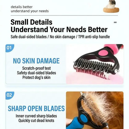 Pet Dematting Undercoat Rake for Long-Haired Dogs & Cats, Double-Sided Grooming Comb for Loose Fur and Light Tangles, Routine Pet Coat Care Tool, Results May Vary by Coat Type