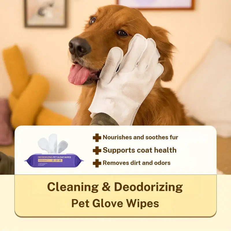 HICC PET 20 Wipes per Pack Disposable Dog Grooming Glove Wipes - No-Rinse, Hypoallergenic, with Fermented Oils & Lanolin for Hair Removal, Natural Deodorant, Skin Hydration, Eyes/Mouth Clean, Bath-Free Grooming