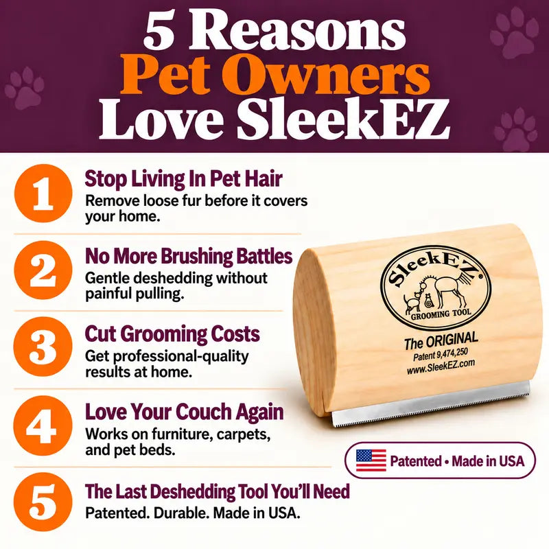 Sleekez Dog Brush for Shedding & Grooming, Deshedding Tool for Short & Long Haired Dogs, Dog Comb, 5 Inches Long, 4Oz Weight