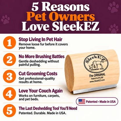 Sleekez Dog Brush for Shedding & Grooming, Deshedding Tool for Short & Long Haired Dogs, Dog Comb, 5 Inches Long, 4Oz Weight
