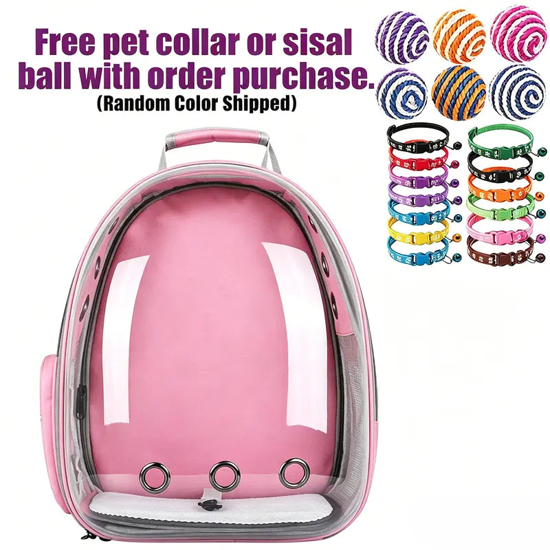 Transparent Space Capsule Pet Backpack with Multi Air Holes Breathable Design, Padded Shoulder Strap Portable Cat Dog Carrier Bag, Ideal for Walking Hiking Vet Trips for Small Medium Cats and Puppies